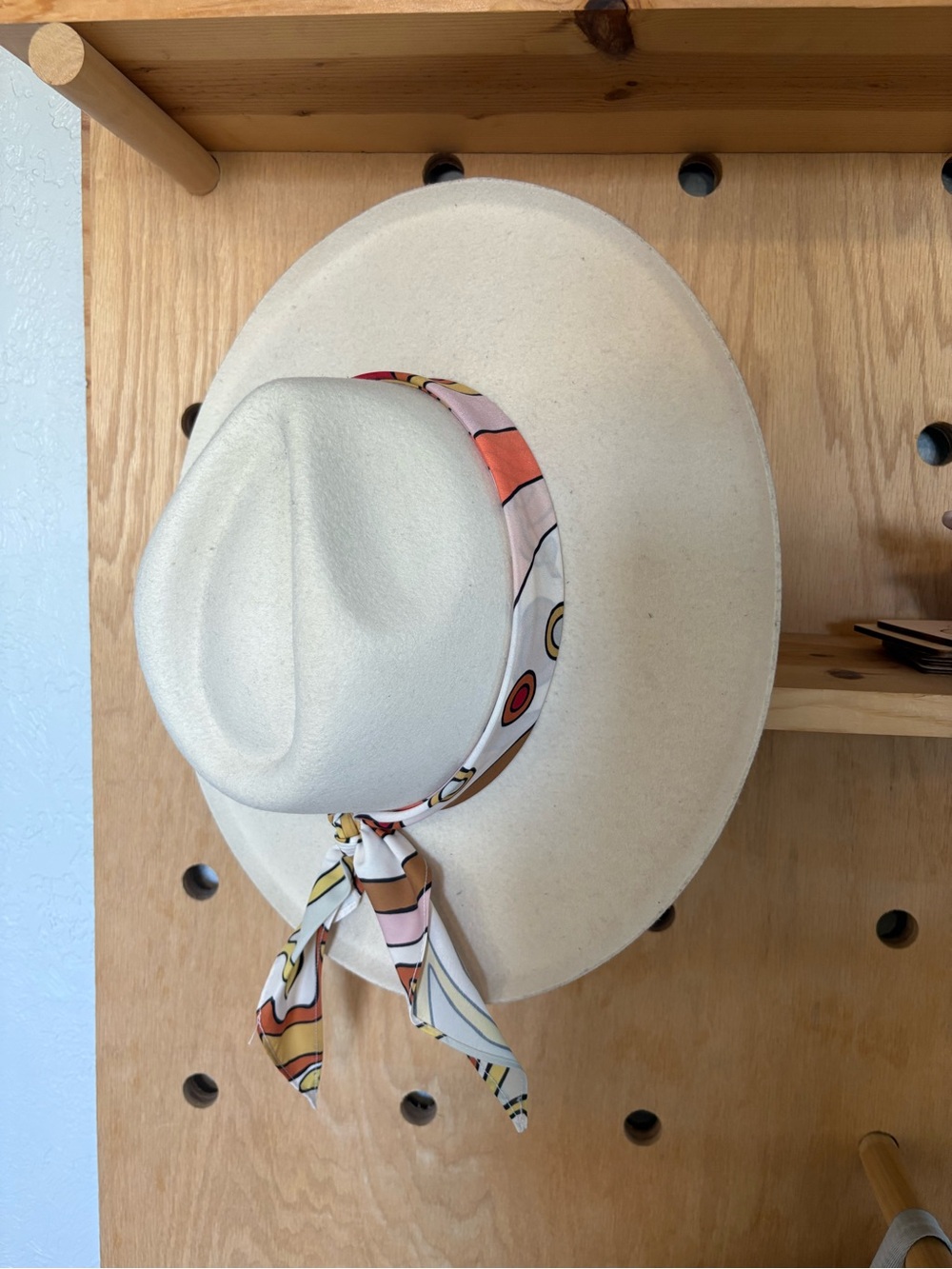 Lack Of Color Cream Wide-Brim Hat with Patterned Scarf